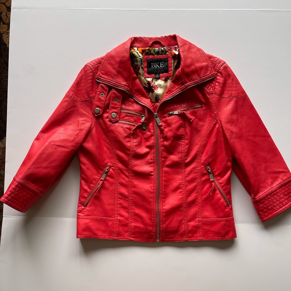 BKE Faux Leather Orange Moto Jacket